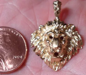 Authentic 14K gold plated jungle LION HEAD CHARM King of Judah jewelry pendant eyes mouth