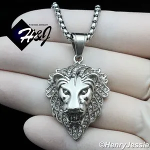 Authentic 18"-40"MEN Black/Gold Plated 3mm Box Chain CZ Lion Pendant*P134
