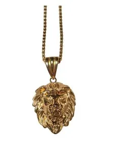 Authentic JCM Men's Yellow Gold-Plated Lion Pendant Necklace, 22" Chain