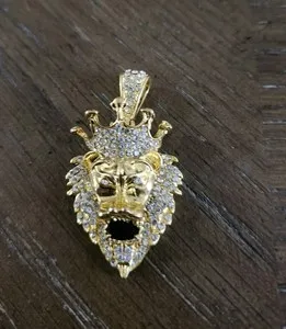 Authentic Jewelry MEN WOMEN Rhinestone GOLD PLATED 3D Roaring LION HEAD Pendant