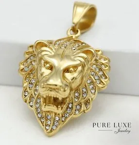 Authentic Men's - Lion Head CZ Iced 60mm Pendant,Hip Hop Gold Plated + Box