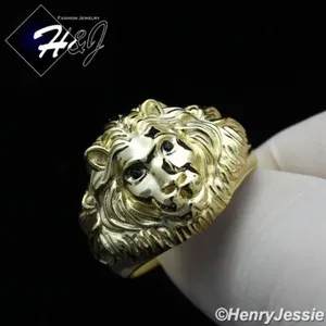 Authentic 925 STERLING SILVER CUBIC ZIRCONIA EYE PLAIN GOLD PLATED 3D LION FACE RING*GR177