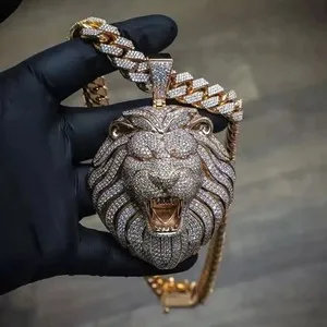 Authentic The Sovereign Gaze: 14K Gold-Plated Moissanite Lion Head Talisman