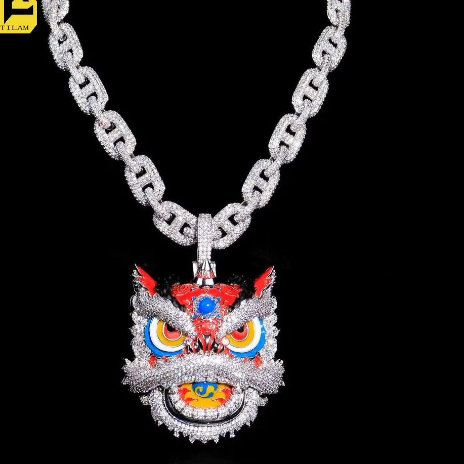 Authentic Noctilucent Lion Dance Iced Out Pendant Necklaces For Men Women Bling Zircon Bling Necklace Jewelry Free Shipping