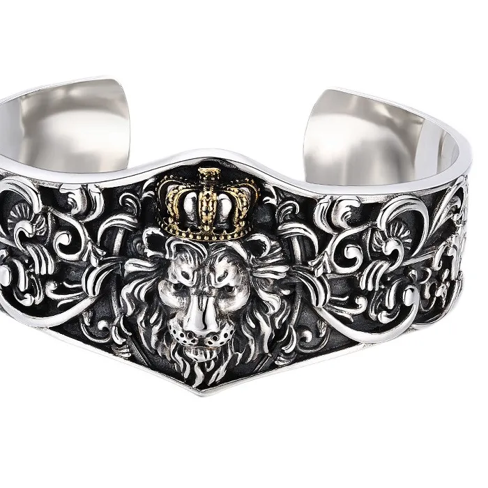 Authentic BOCAI S925 Sterling Silver Charms Bracelets for Men Antique Eternal Rattan Lion Pattern Wide Bangle Fine Choice Jewelry