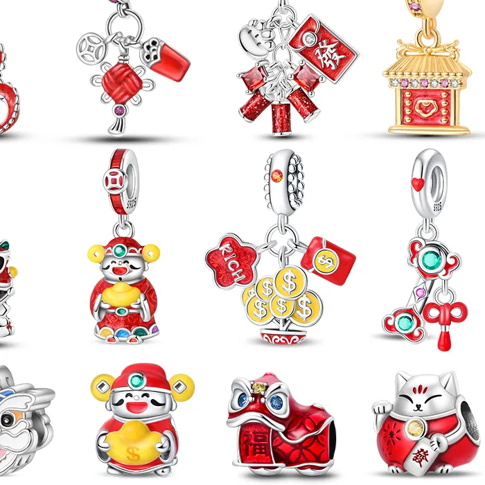 Authentic Year 100% 925 Silver God Of Wealth Lion Dance Chinese Blessing Charms Beads Fit 3mm Bracelets DIY Fine Jewelry Making