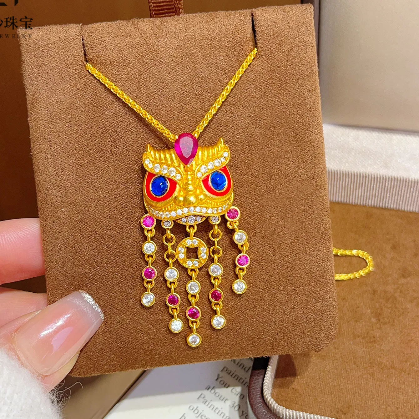 Authentic Lion Tassel Clavicle Necklace Women's 24K Gold AU999 - Stackable lion necklace, trendy for layered mix-and-match styles