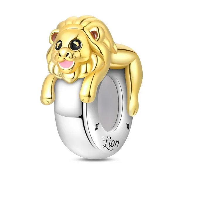 Authentic 925 Sterling Silver Trendy Golden Lion King Interval Charms Bead Fit Original Bracelet DIY Women Safari Party Anniversary Jewelr