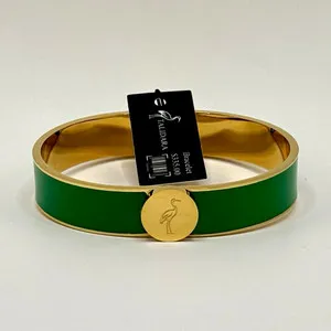 Authentic Talidara Green Enamel Gold Plated Bangle Bracelet Hinged Dangle Charm Signed