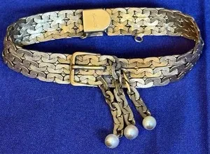 Authentic Vintage KREMENTZ Gold Plated SIGNED Belt Bracelet Genuine Tiny Pearl Accents