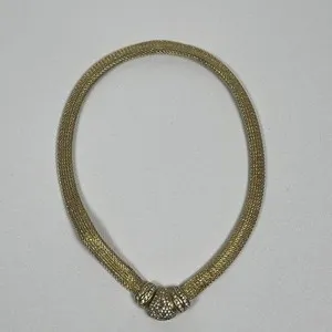 Authentic Vintage Christian Dior Mesh Clear Rhinestones Choker Necklace Signed Gold Plated