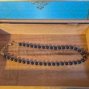 Authentic Monet Blue Glass Beaded Necklace Gold Plated Signed Adjustable Lobster Clasp