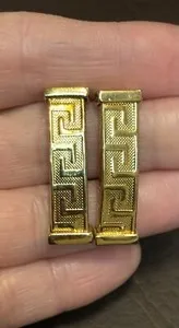 Authentic 18K Yellow Gold Plated Designer Signed Greek Key Pierced Earrings