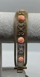 Authentic Celestial Coral Bloom: Beverly Ann's Gold‑Plated Triple‑Strand Bracelet