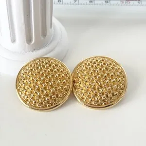 Authentic Vintage Joan Rivers Signed Gold Plated Quilted Textured Button Clip On Earrings
