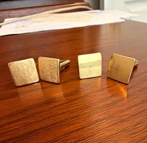 Authentic Krementz Signed Gold Plated Square Cufflinks, Bullet Back, Men's Gold