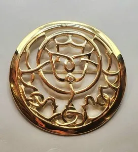 Authentic 1980's Mary McFadden Signed Gold Plated Designer Statement Brooch 3"