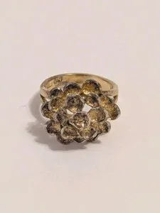Authentic Signed M Gold Plated 925 Silver Dome Flower Nugget Style Cocktail Ring. Size 8.