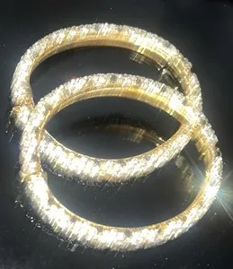 Authentic Vintage! CINER Signed Gold Plated Gem Encrusted Hinged Bracelet Pair ￼ Used ￼