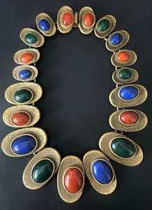 Authentic LES BERNARD Signed, Vintage 1990s, Gold-plated, Multi-Coloured Faux-Gemstones, G
