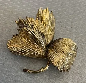 Authentic Signed Grosse 1970 Germany Modernist Gold Plated Flower Brooch Large 3D Textured
