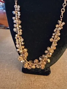 Authentic Vintage Signed Gold Tone Chain w Gold Plated Baubles & Crystals. 22"