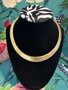 Authentic Vtg. Park Lane Designer Signed Gold Plated Omega Choker Necklace Runway 1980s
