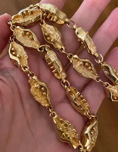 Authentic Vintage Nugget-Style Link Necklace & Bracelet Set Gold Plated Rare Signed
