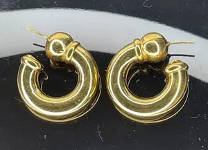 Authentic Vintage Bijoux Cascio Signed Gold Plated Chunky Door Knocker C Hoop Earrings Ita