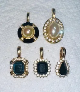 Authentic 5 Vintage Roman Signed Gold plated Faux Stones Pendants Jewelry