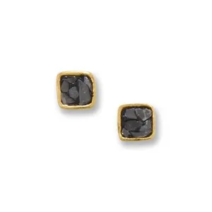 Authentic Shadow and Light: 14 Karat Gold-Plated Black Diamond Chip Stud Earrings