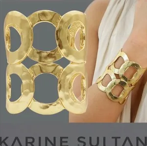 Authentic Karine Sultan Cuff Bracelet Intertwined Rings 24 Karat Gold Plated Jewelry