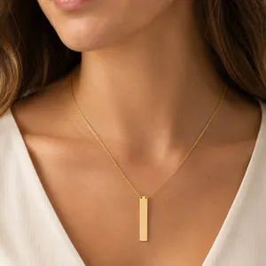 Authentic 16" + 2" 14 Karat Gold Plated Vertical Bar Drop Necklace