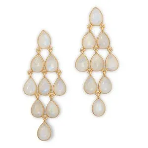 Authentic 14 Karat Gold Plated Rainbow Moonstone Chandelier Earrings -.925 Sterling Silver