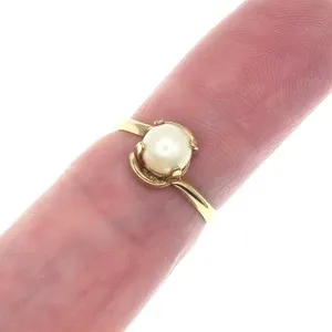 Authentic 10 Karat Gold Plated Sterling Silver 5.6mm Pearl Ring, Size 4