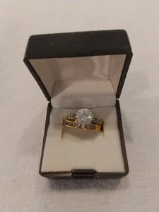 Authentic Cz 14karat Gold Plated 2 Piece Ring Set. In Box Size 6