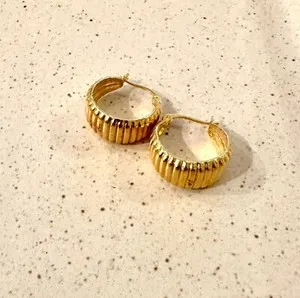 Authentic 21 karat, gold plated, hand crafted hoop earrings