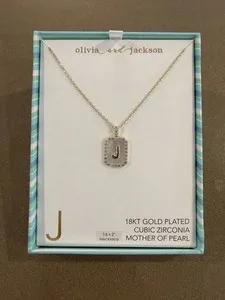 Authentic Letter J Necklace 18 Karat Gold Plated Cubic Zirconia
