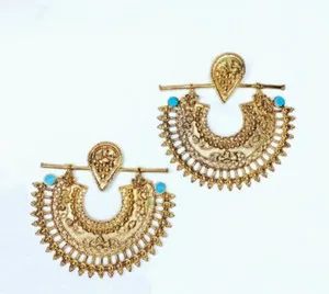 Authentic 22 Karat Gold Plated Earrings Filigree Persian Turquoise Pierre Gemme by HUR