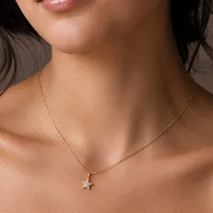 Authentic 16" 14 Karat Gold Plated Diamond Studded Star Necklace
