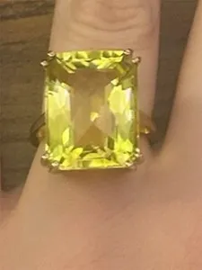 Authentic Lemon Quartz Guardian Ring - 7th Chakra Amplifier, 925 Sterling Silver, Gold Plated