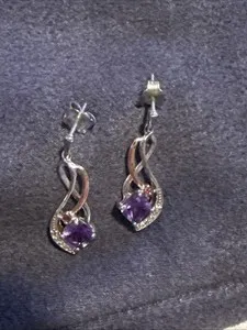 Authentic Amethyst And Diamond Rose Gold, And 14 Karat Gold plated Earrings