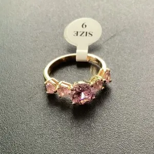 Authentic 10 Karat Gold-plated Elegant Ring Pink Cubic Zirconia Size 9