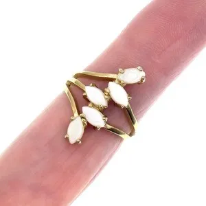 Authentic 18 Karat Yellow Gold Plated Sterling Silver Marquise Opal Ring, Size 6