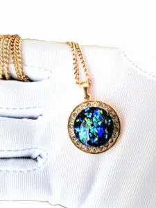 Authentic Opal Pendant 16mm Royal Blue Resin Opal in - 18-Karat Gold Plated