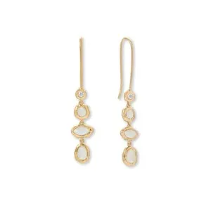 Authentic Women's 14 Karat Gold Plated Hammered CZ Moonstone Drop Earrings