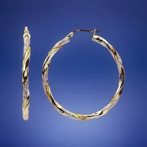 Authentic LaCalla 925 Sterling Silver Textured 2 Tone 14 Karat Gold Plated Italian Hoops
