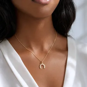 Authentic 18" 14 Karat Gold Plated Diamond Studded Horseshoe Necklace