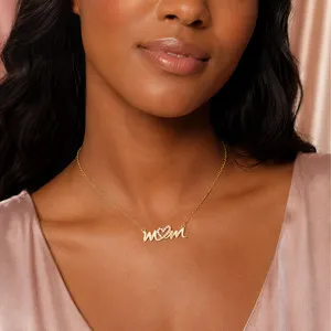 Authentic Heart of Devotion: 14 Karat Gold Plated CZ Heart "Mom" Necklace