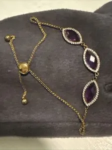 Authentic Amethyst And Diamond 14 Karat Gold plated Adjustable Bracelet